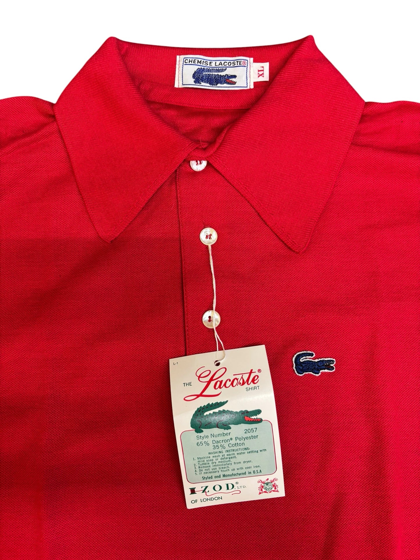 NWT 70s Vintage Izod Chemise Lacoste Red Embroidery Logo Polo Men Sz XL