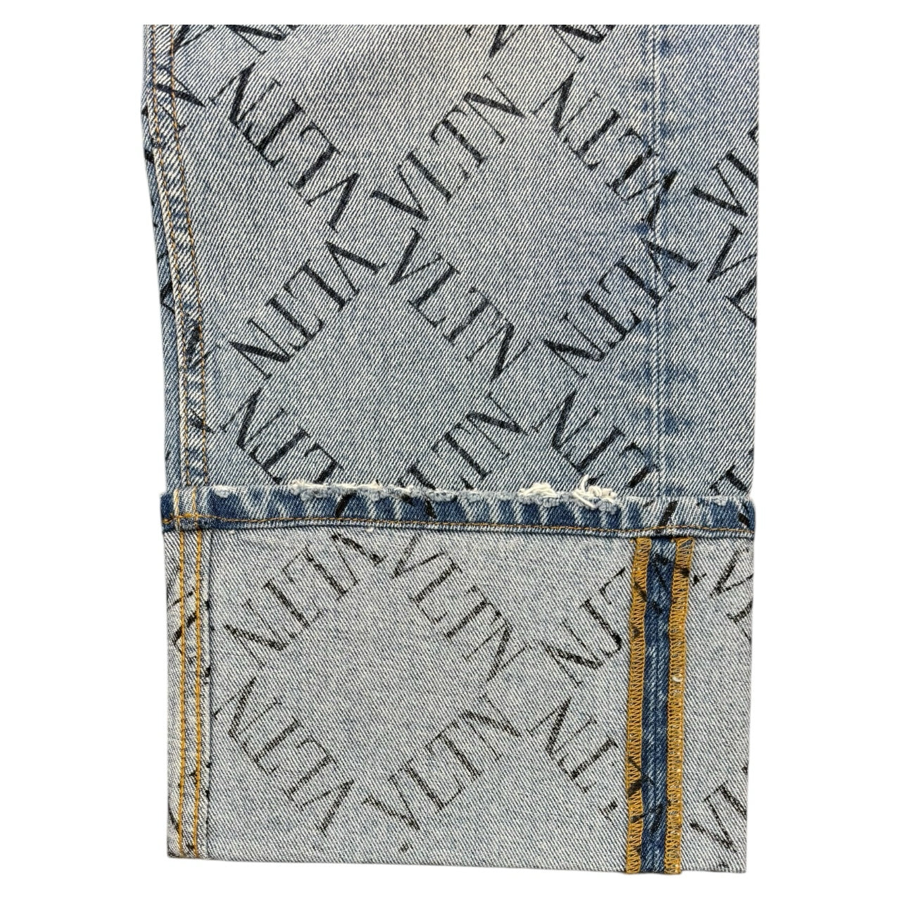 Valentino VLTN Name Grid Print Light Wash Straight Leg Cuffed Jeans Men Sz 30