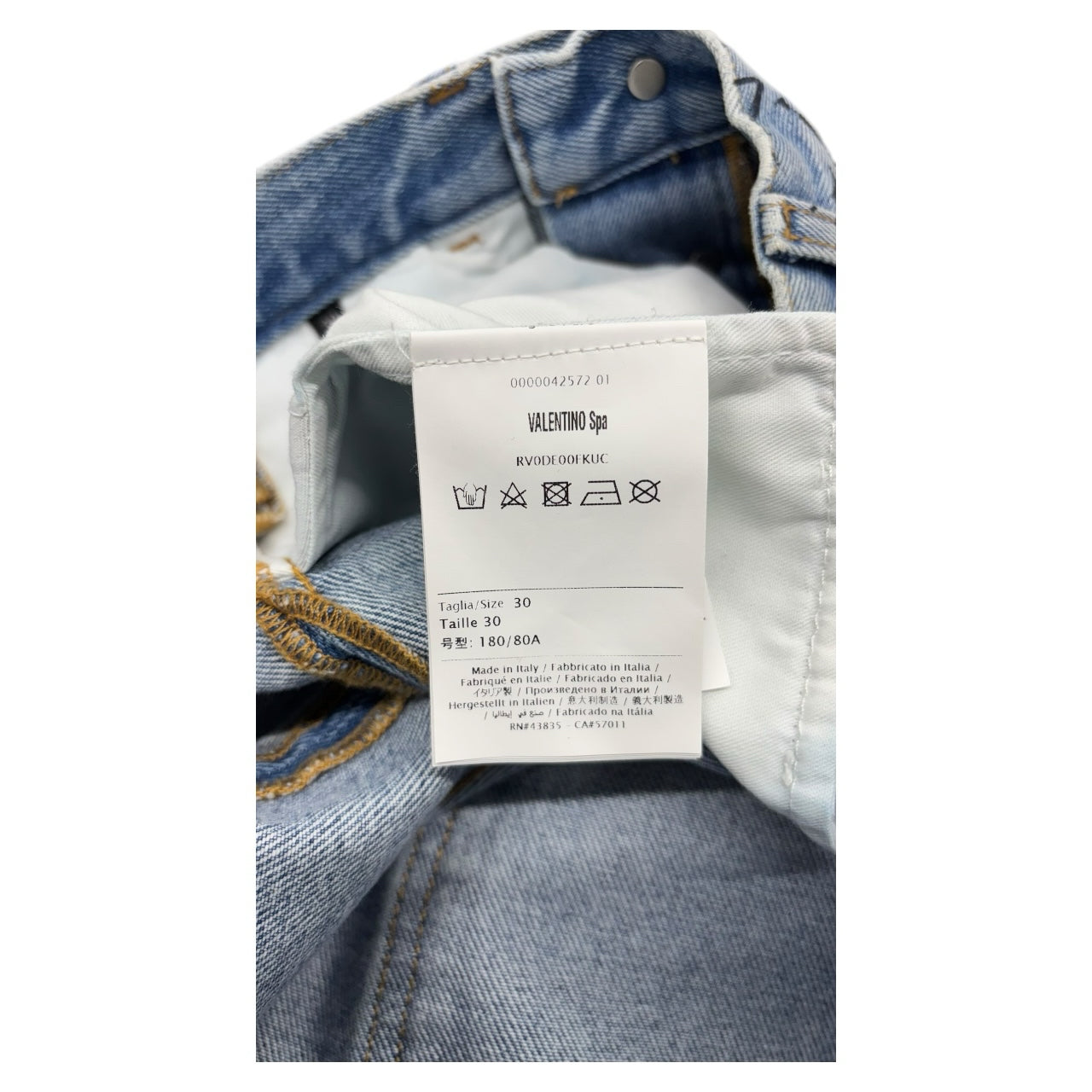 Valentino VLTN Name Grid Print Light Wash Straight Leg Cuffed Jeans Men Sz 30