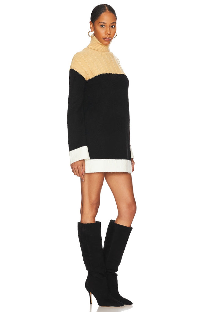 NWT Lovers + Friends Kane Knit Sweater Dress Wmns Sz S Nude Black Turtleneck