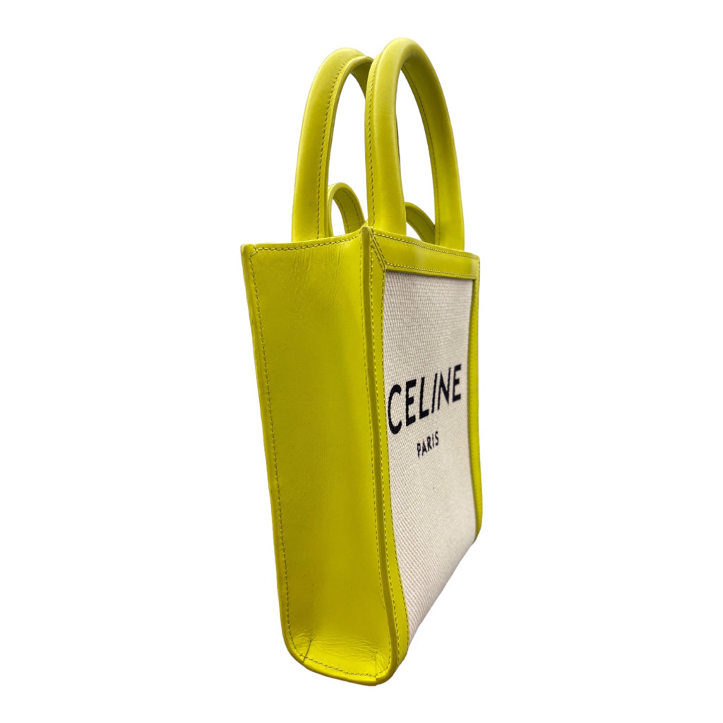 CELINE Mini Vertical Cabas Calfskin Canvas Shoulder Bag Lime Green