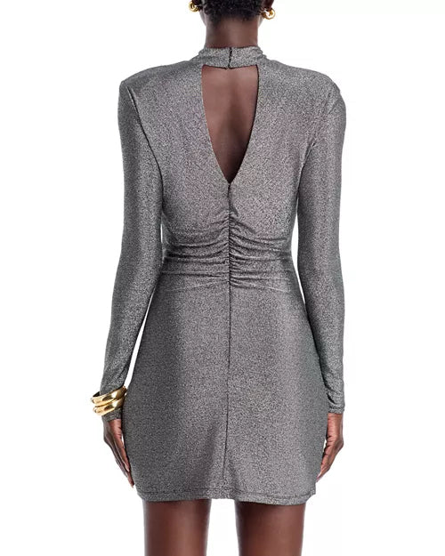 NWT Remy Brook Amarylis Metallic Mini Mock Neck LS Dress Sz M
