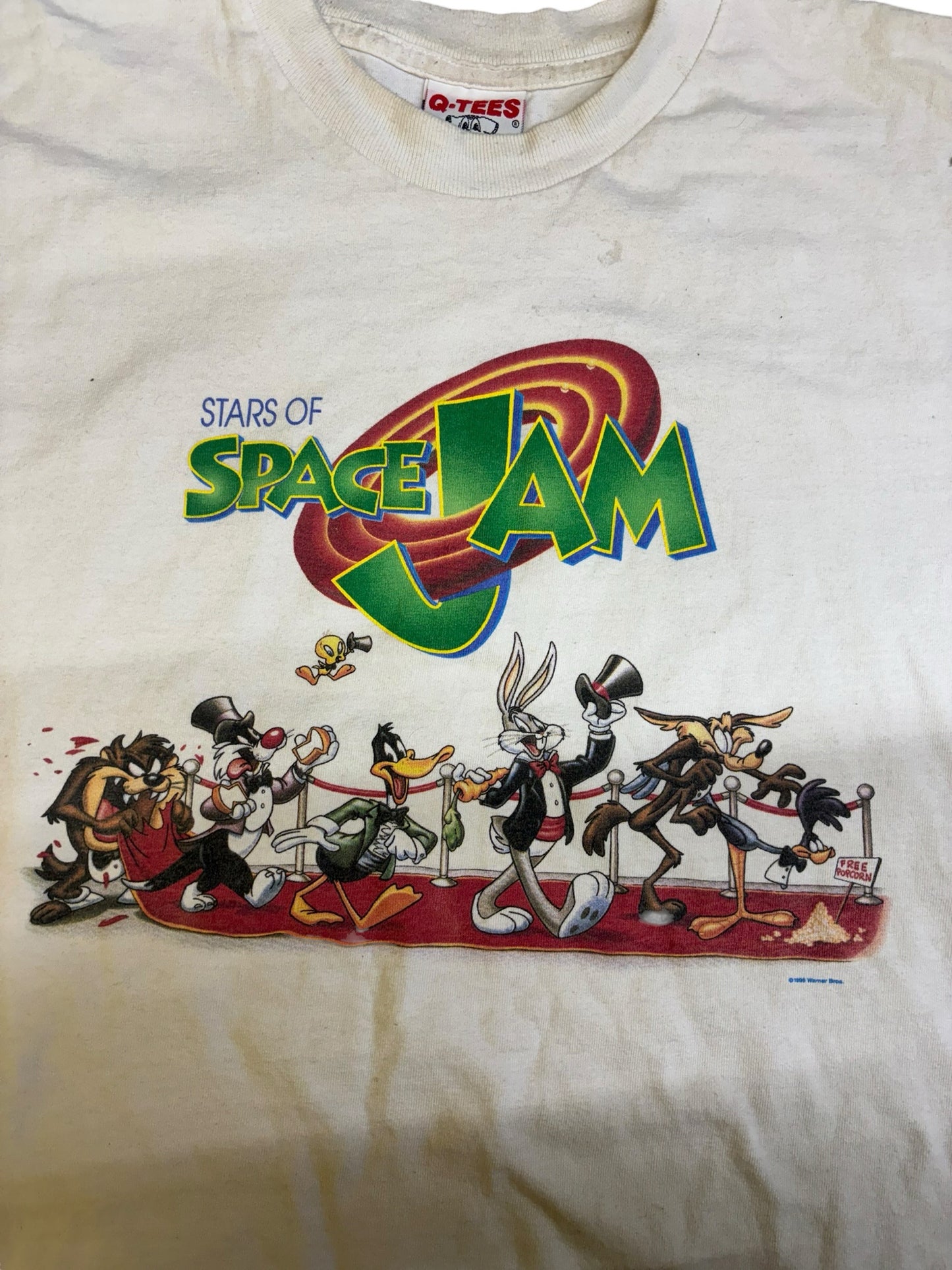 Vtg Q-Tees 1996 Looney Tunes Space Jam Promo SS White T-Shirt Mns Sz XL Warner B