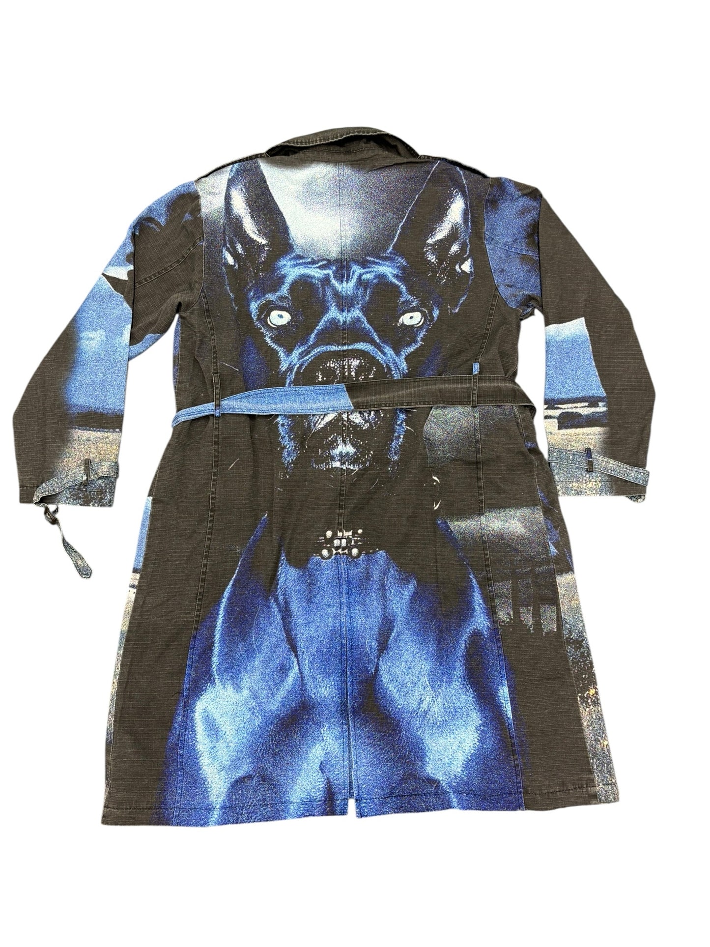 NWT Vale Forever Mns S Black Blue Doberman Horse Graphic Trench Coat Jacket