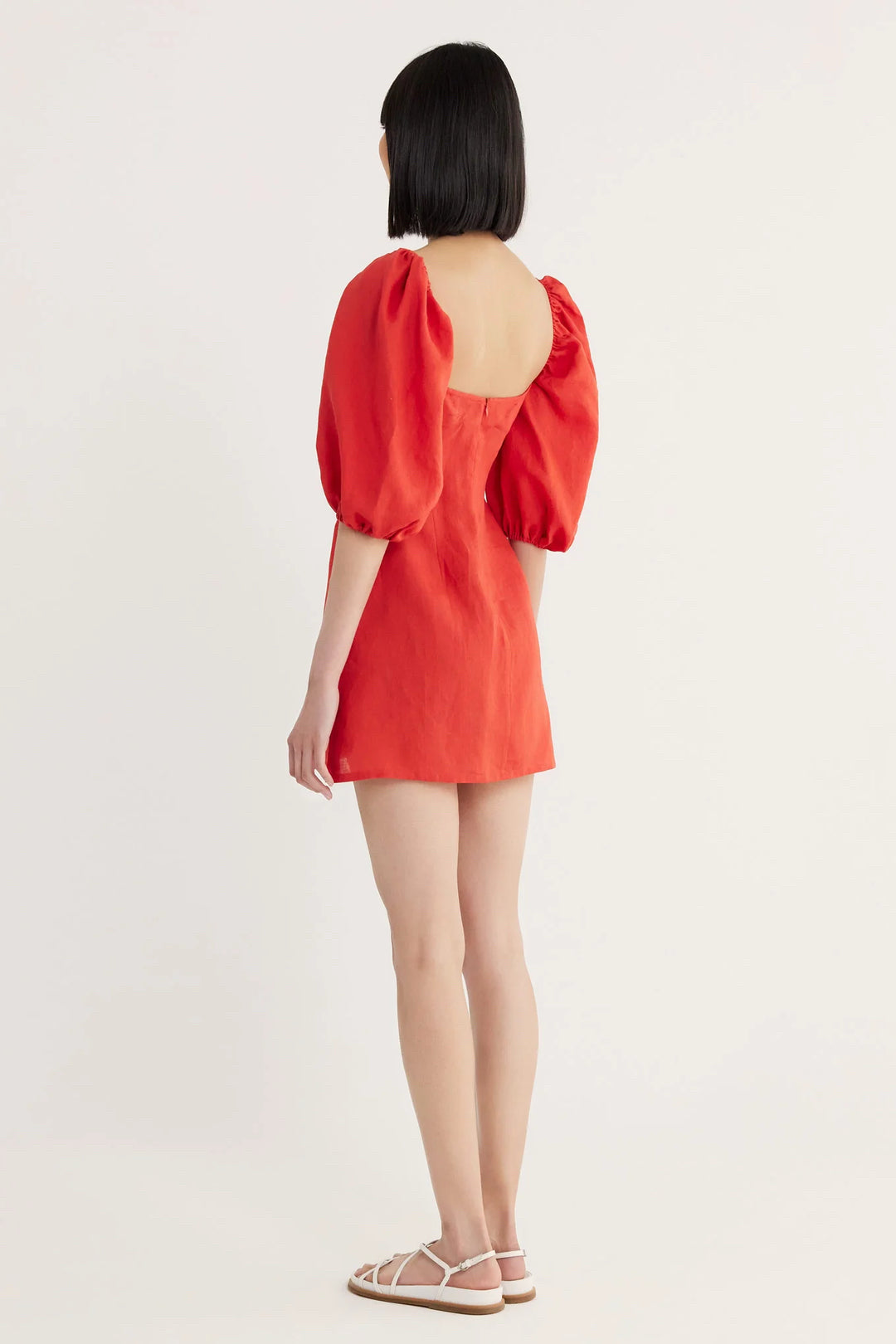NWT Rumer Orange Freya Linen Mini Dress Tuscany Red Puffer Cut Outs Archive