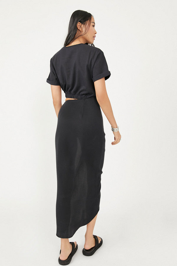 NWT Free People Wmns Sz S Rae Waist Cutout Asymmetric Solid Black Dress