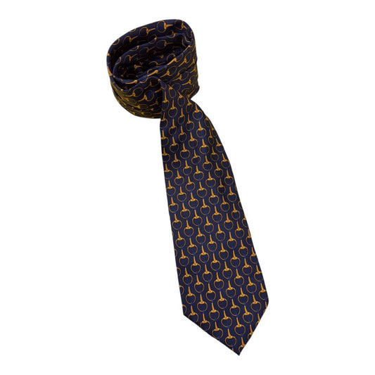 Burberry Navy 100% Silk Gold Chain Print Mns Tie