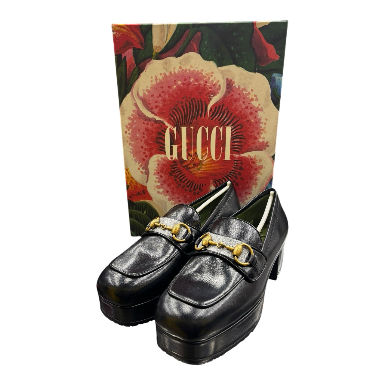 NWB Gucci Houdan 15 Black Horsebit Leather Platform Loafer Wm Sz 36 Block Heel