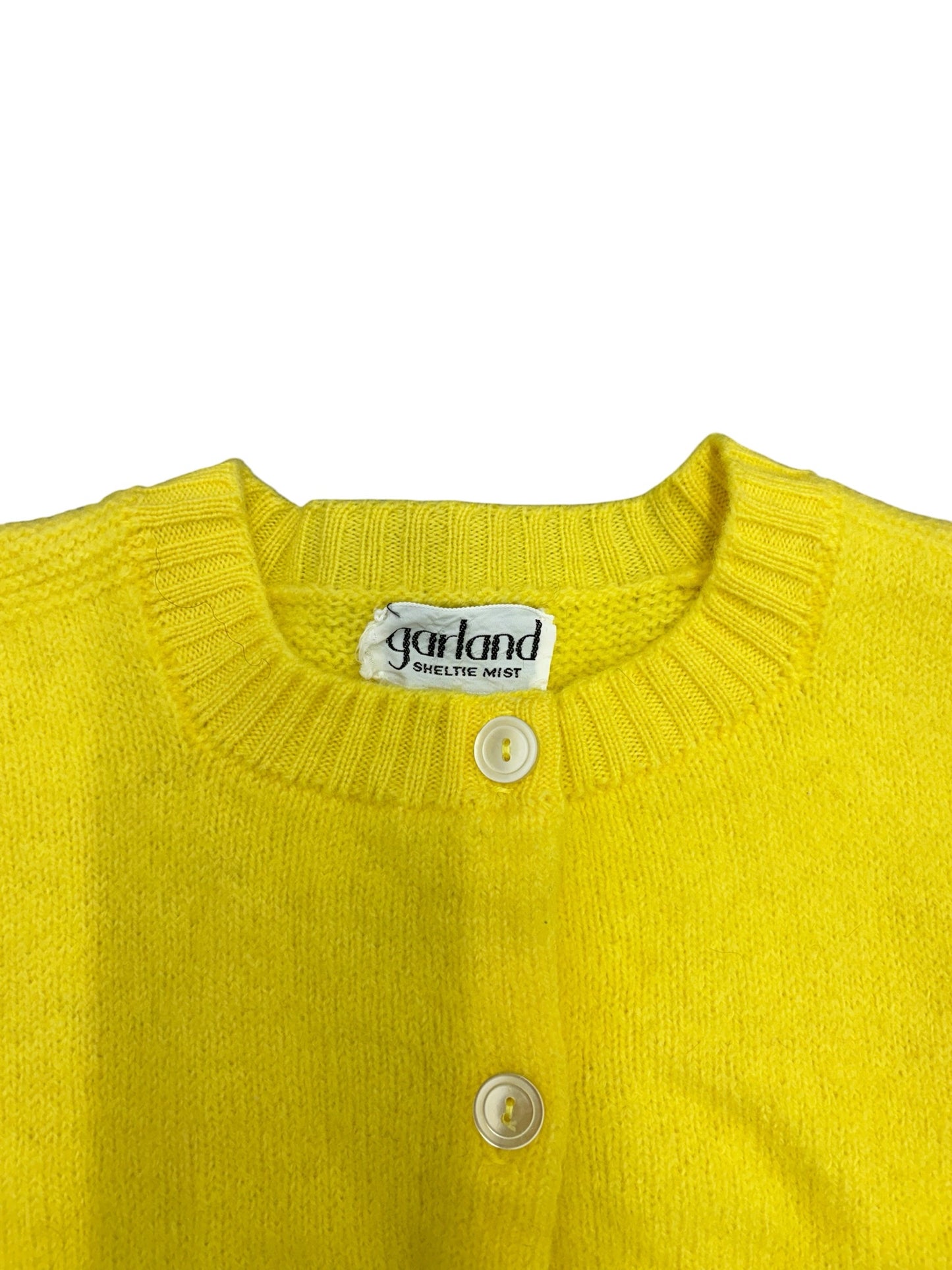 Vintage 50s 60s Garland Sheltie Mist Yellow Cardigan Crew Neck Button Up Sweater