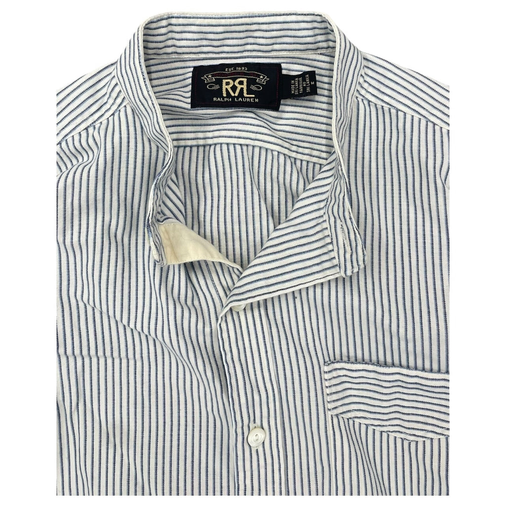 RRL Double RL Ralph Lauren White Blue Striped Long Sleeve Button Shirt Mens Sz M