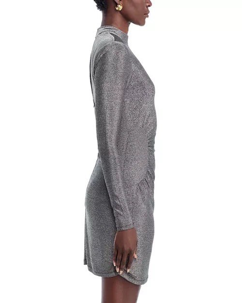 NWT Remy Brook Amarylis Metallic Mini Mock Neck LS Dress Sz M
