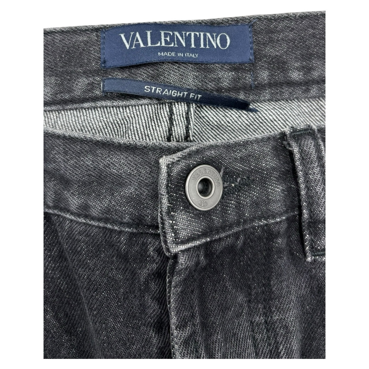 Valentino Straight Leg Big V Back Print Cuffed Black Gray Jeans Men Sz 30