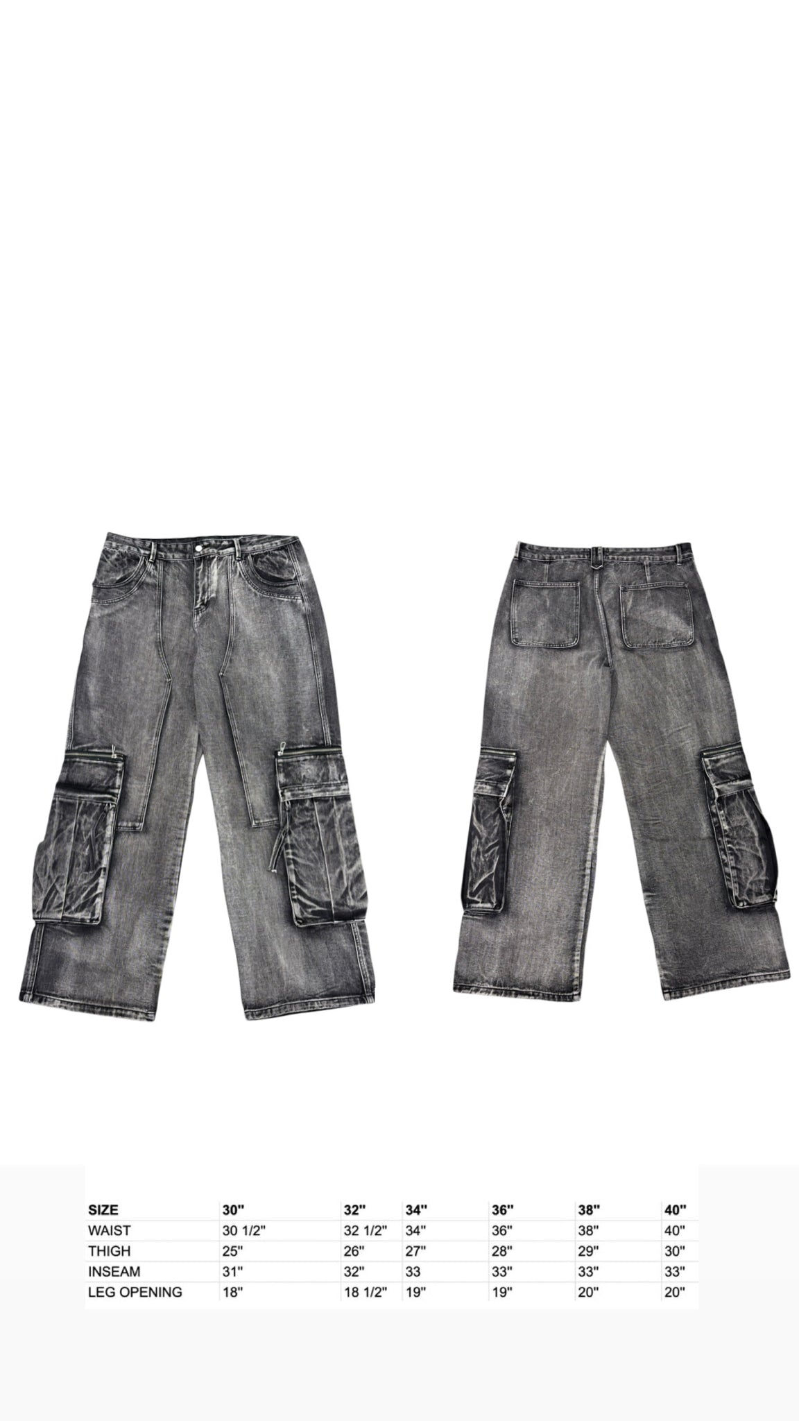 NWOT Vale Forever Mns Sz 40 Faded Gray Triple Pocket Wide Leg Jeans Oversize Cargo