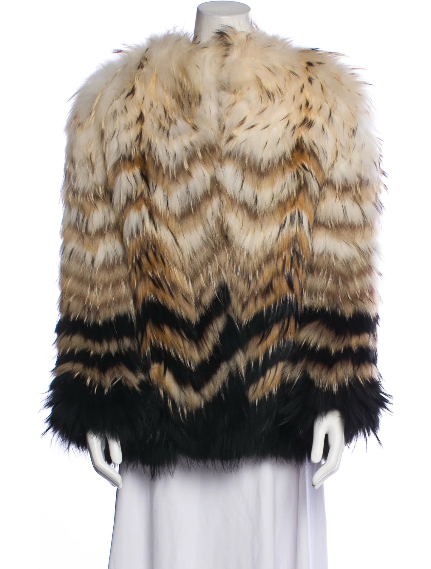 NWT Theory Cassius Dyed Asiatic Raccon Fur Jacket Wmns Sz M White Black Natural