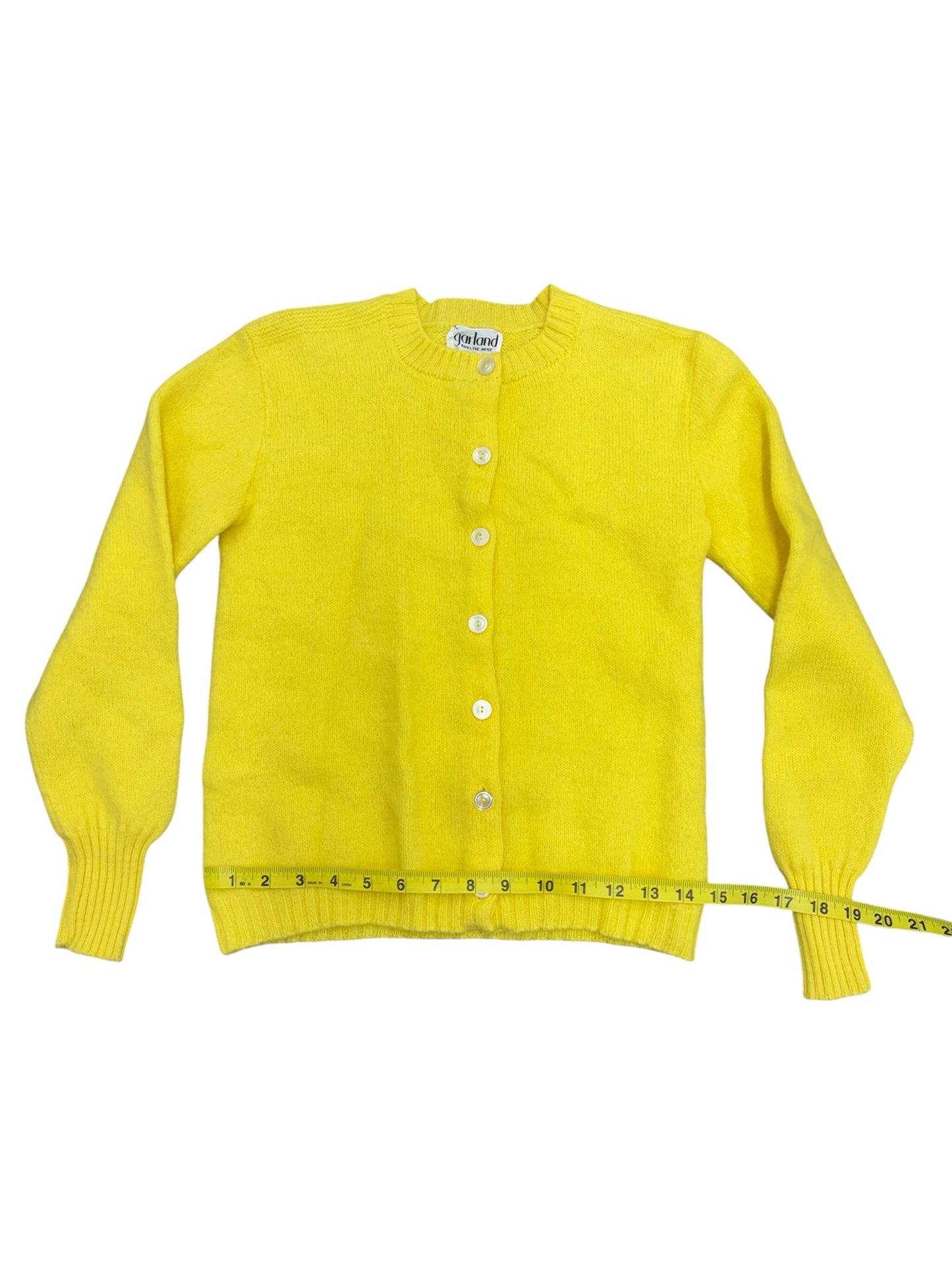 Vintage 50s 60s Garland Sheltie Mist Yellow Cardigan Crew Neck Button Up Sweater