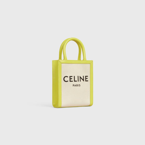 CELINE Mini Vertical Cabas Calfskin Canvas Shoulder Bag Lime Green