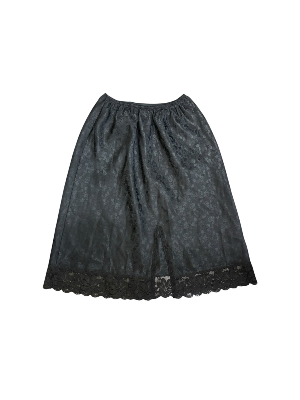 Vtg 70s 80s Christian Dior Black Half Slip Jacquard Lace Trimmed Midi Skirt