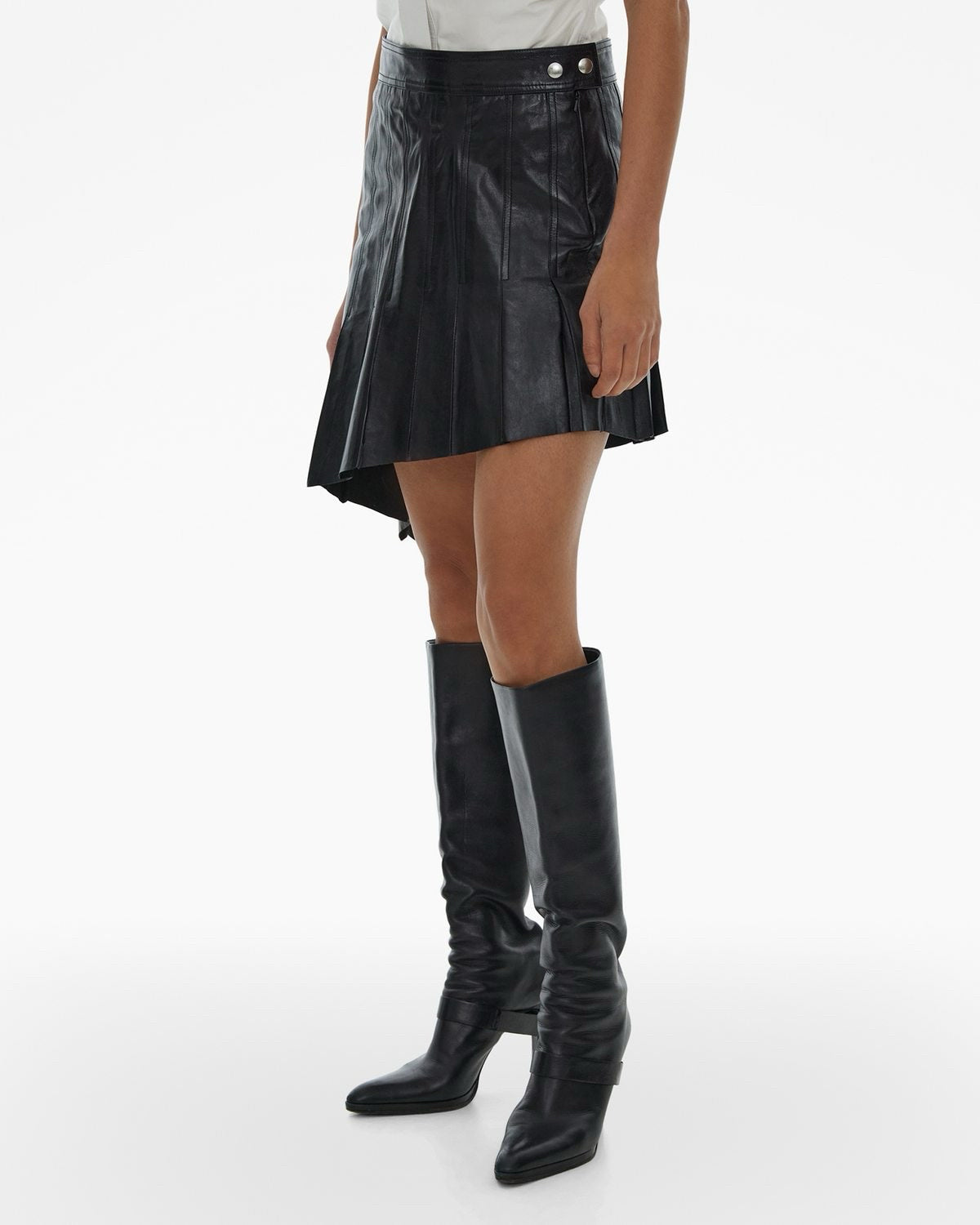 NWT Helmut Lang Pleated Asymmetrical Black Leather Skirt Clubbing Y2K Designer M