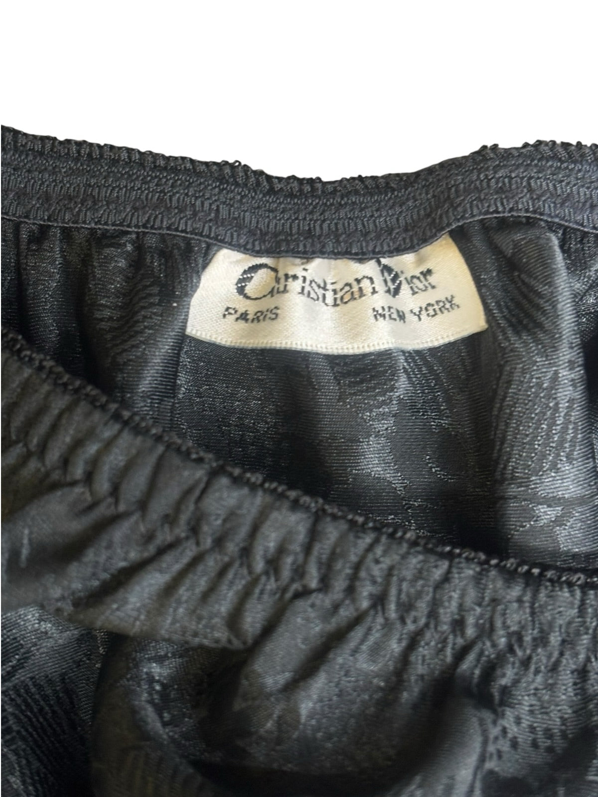 Vtg 70s 80s Christian Dior Black Half Slip Jacquard Lace Trimmed Midi Skirt
