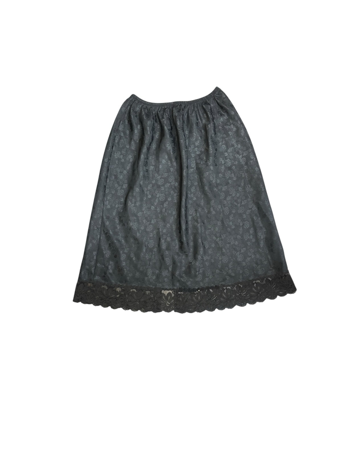 Vtg 70s 80s Christian Dior Black Half Slip Jacquard Lace Trimmed Midi Skirt