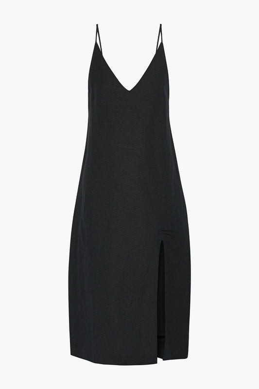 NWT Seafolly Wmns Xs Black Beach Edit Linen Blend Midi Dress Front Split