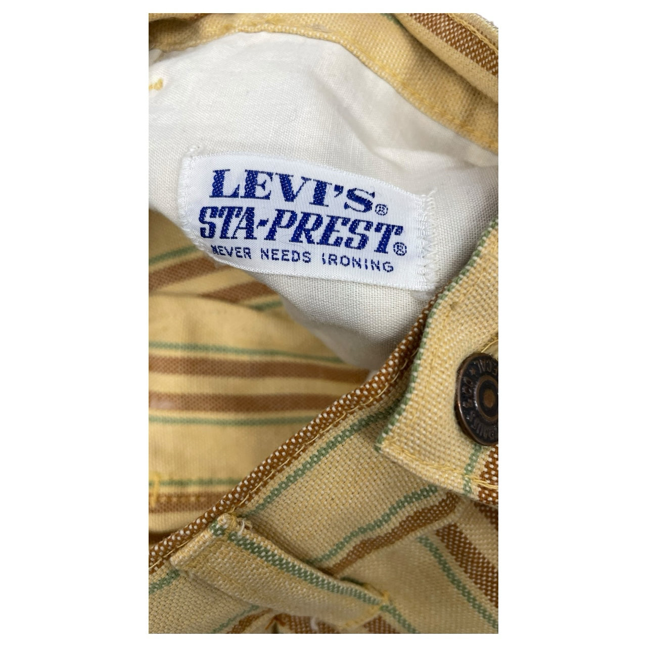 70s Vintage Levi's Sta-Prest Tan Striped Slack Pants Women's Sz 26W
