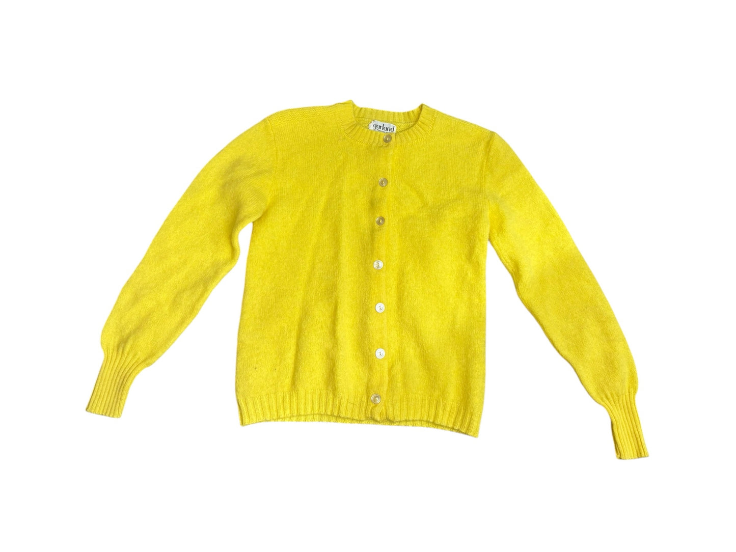 Vintage 50s 60s Garland Sheltie Mist Yellow Cardigan Crew Neck Button Up Sweater