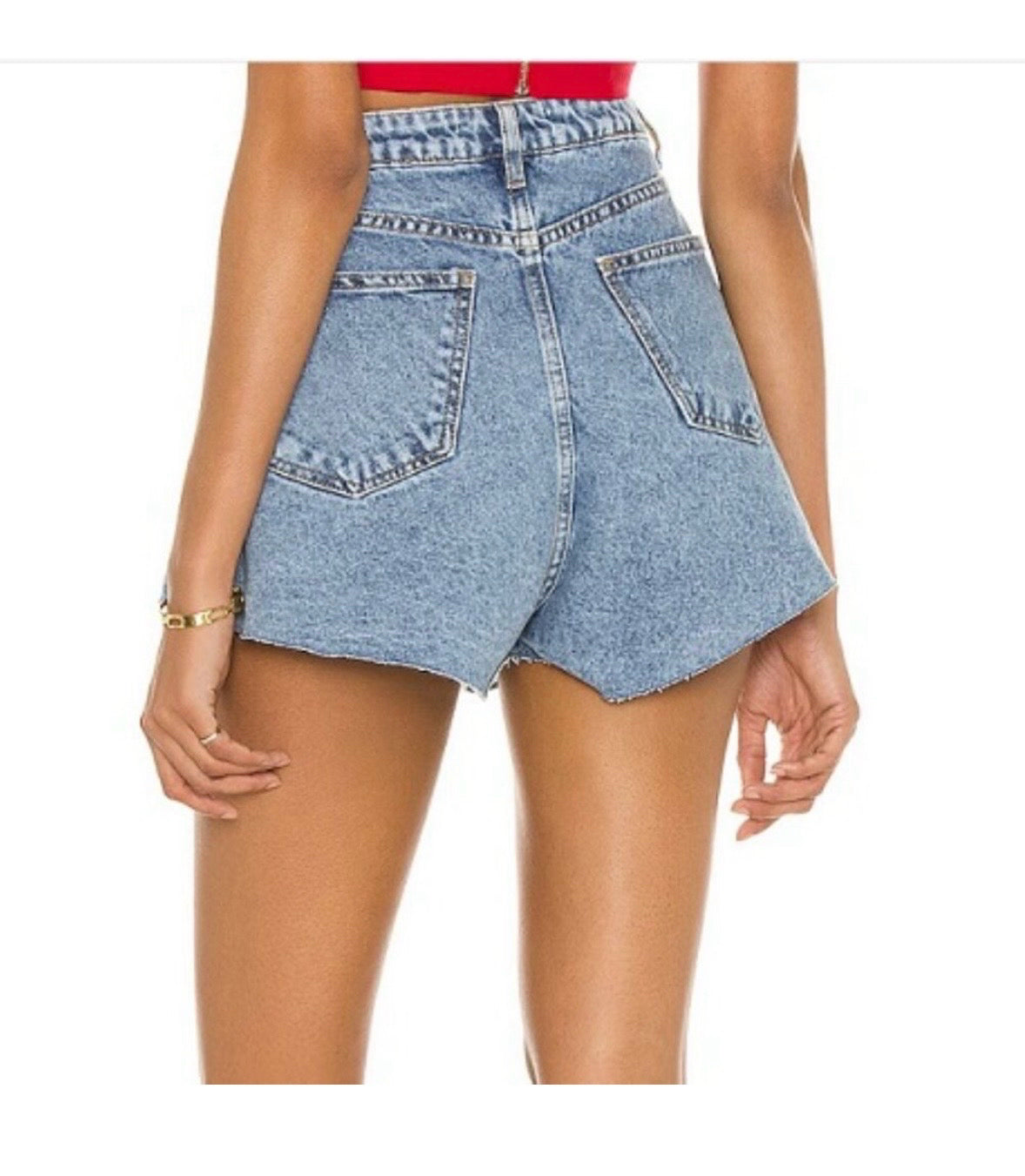 NWT Iorane x Revolve Light Wash Blue Jean Shorts Wmns Sz L Raw Cut Hem