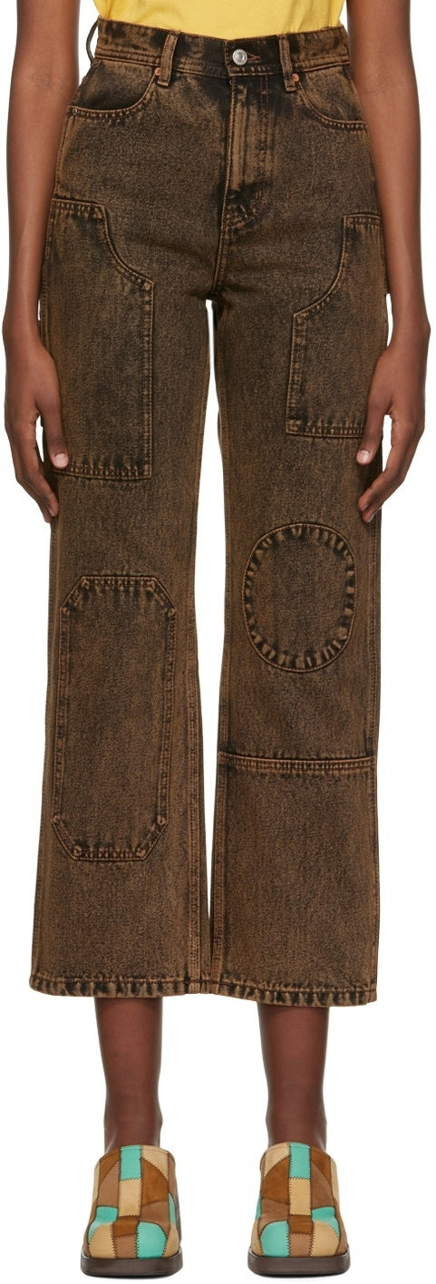 Andersson Bell Orange Brown Bauhaus Patchwork Straight Leg Jeans Wms Sz 28