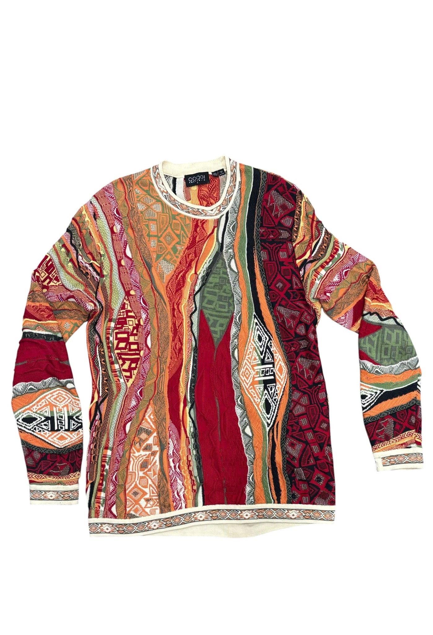 Coogi OG 50 Crewneck Mns Sz XL 3 Dimensional Knit Pullover Multi Color Rust