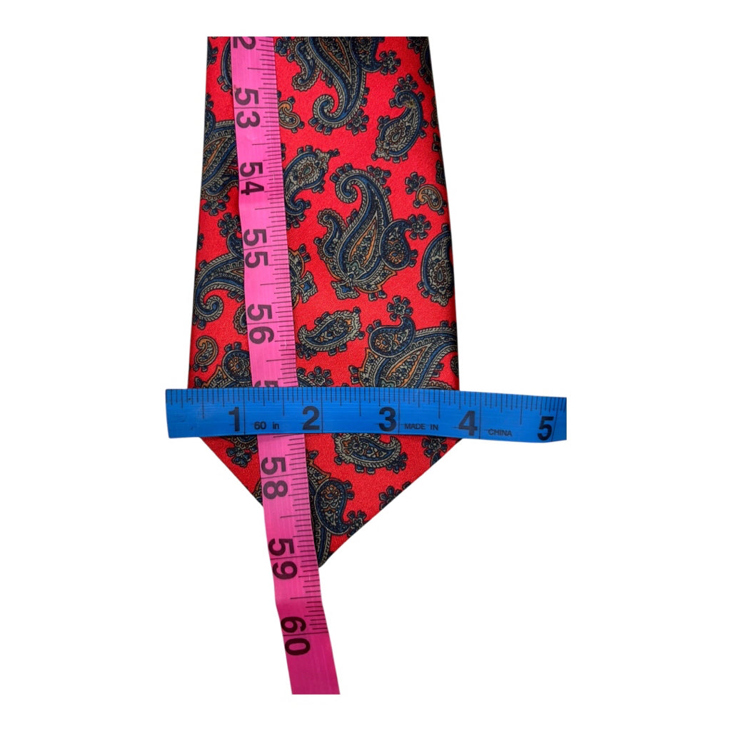 Vtg Dino Caravin Red Satin Blue Green Paisley Print Mns Tie