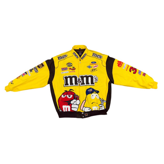 VTG JH Designs Yellow M&Ms Elliot Sadler 38 Nascar Racing Patch Jacket Mns Sz 2XL