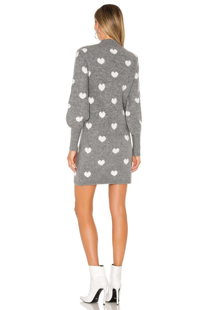 NWT Lovers + Friends Kamalla Grey Hearts Sweater Dress Wms Sz S Knit