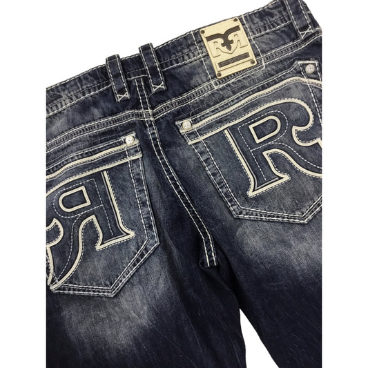 ROCK REVIVAL PatchWork Jeans Wide Leg Men Size 44 Blue Denim Brand New Designer