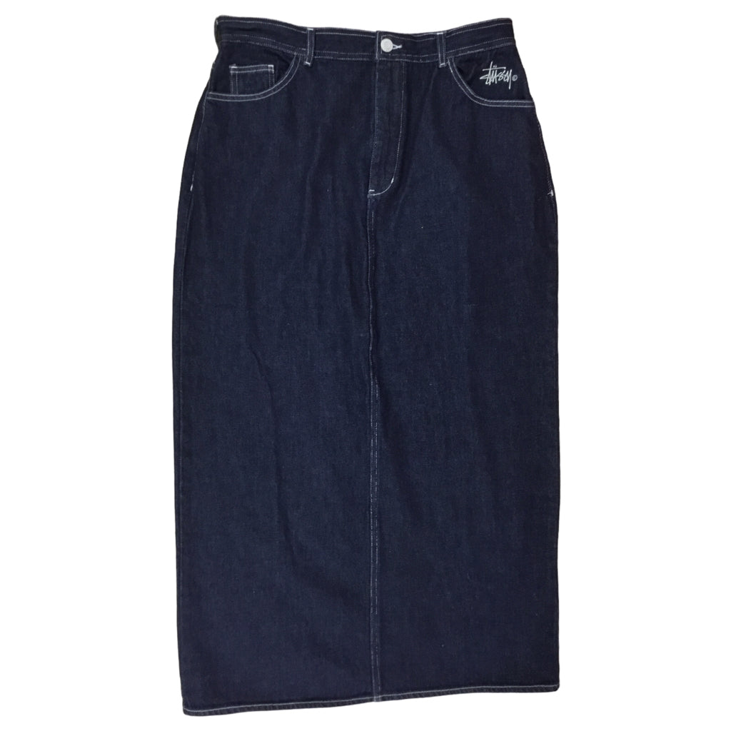 STUSSY Denim Skirt White Stitching Womens Size 9 Blue 100% Cotton Streetwear