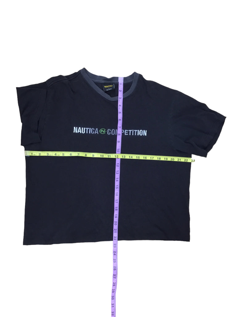 NAUTICA Boxy Embroided Fit T-Shirt Men Size Large Black 100% Cotton Y2K Vintage