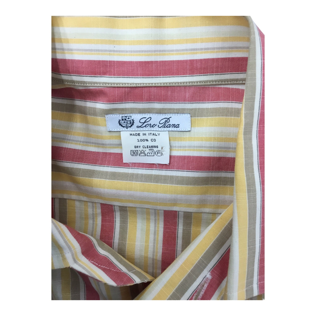 LORO PIANA Stripped Long Sleeve Button Up Multi-color Red/Yellow Mens Sz L