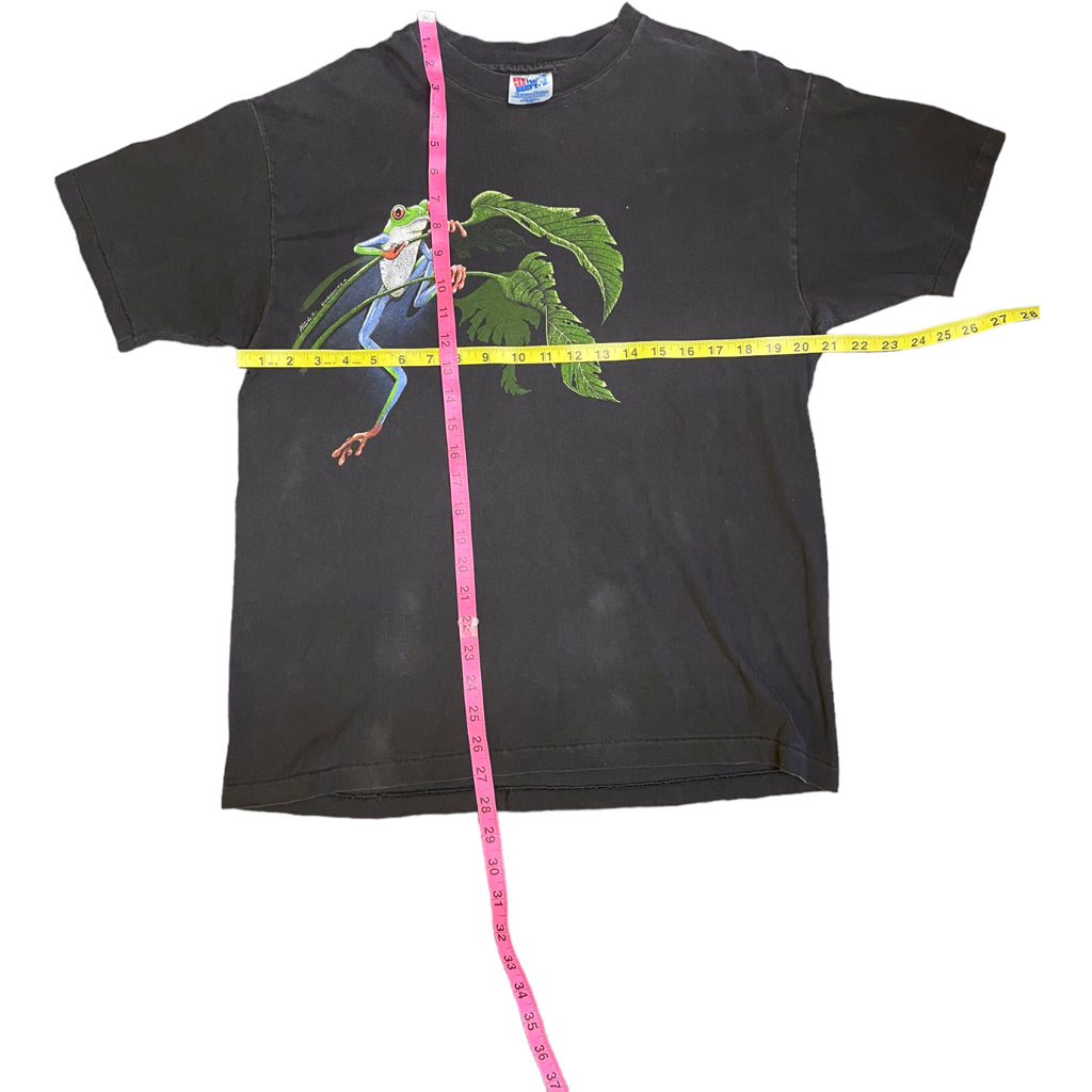 Vintage 1991 Ken Drewke Rainforest Frog Black T-Shirt Mens Tee L Single Stitch
