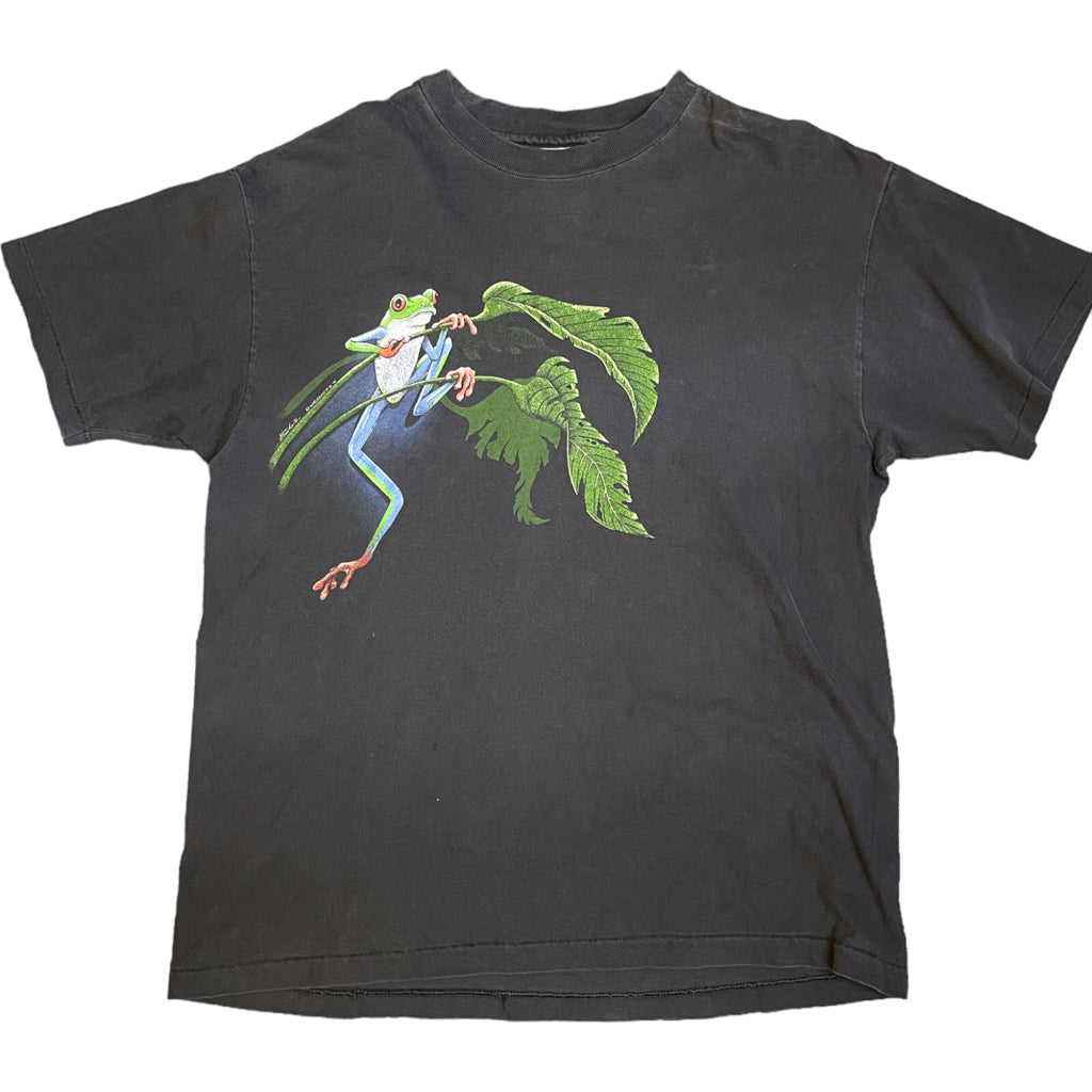 Vintage 1991 Ken Drewke Rainforest Frog Black T-Shirt Mens Tee L Single Stitch