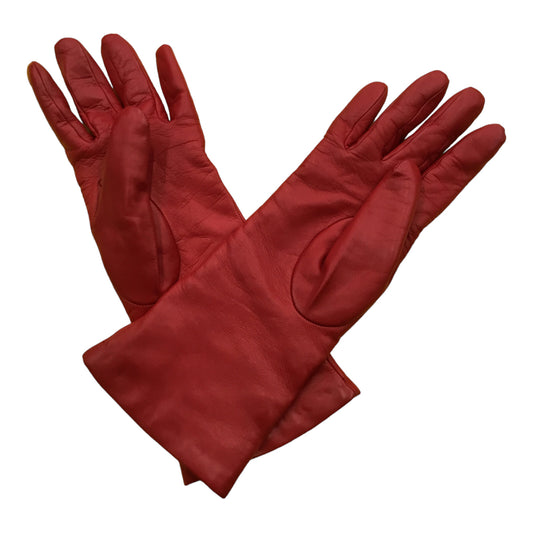 PORTOLANO Gloves Womens Size 7 Red 100% Genuine Leather Lining Winter