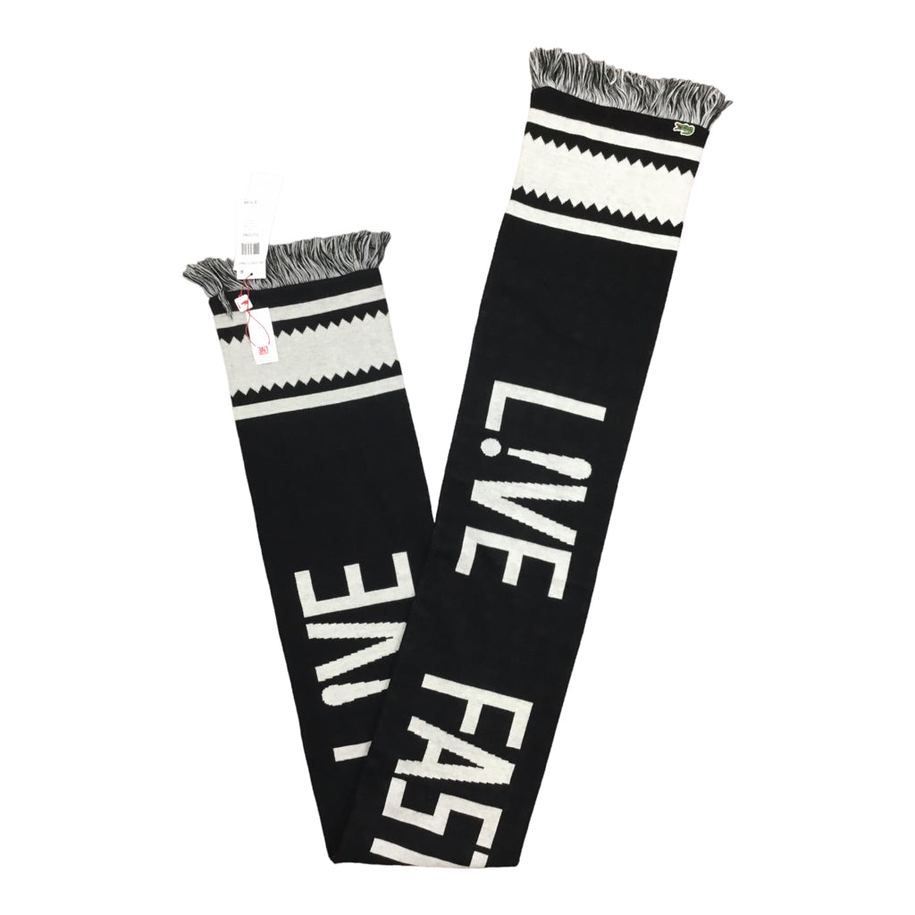 LACOSTE "Live Fast' Scarf Mens One Size Black & White 100% Acryilique NWT