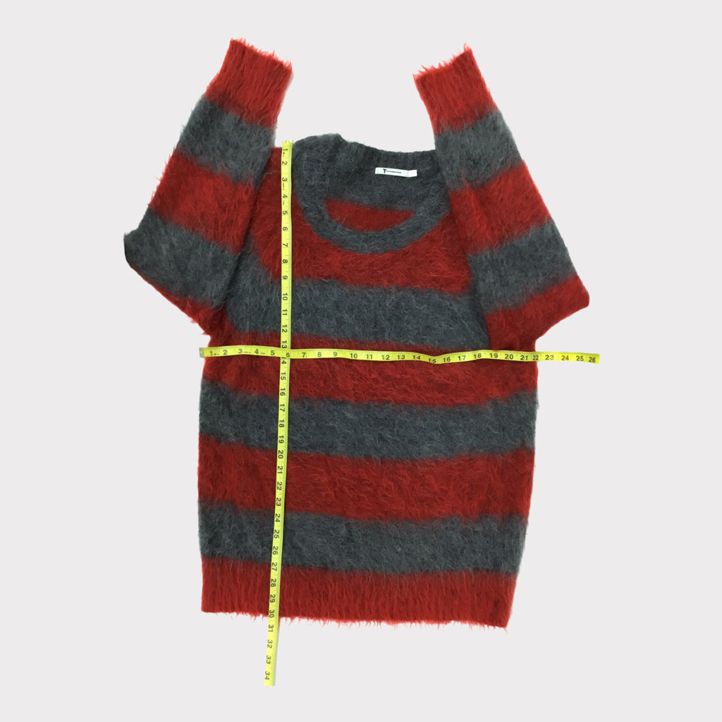 ALEXANDER WANG Mohair Stripped LS Sweater Size Large Red Gray Casual Designer
