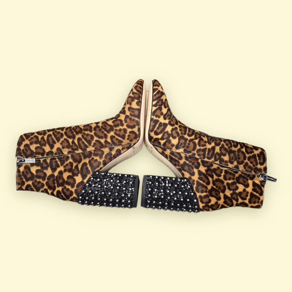 NIB JESSICA SIMPSON Cheetah Boots Black Studded Heel 9 M