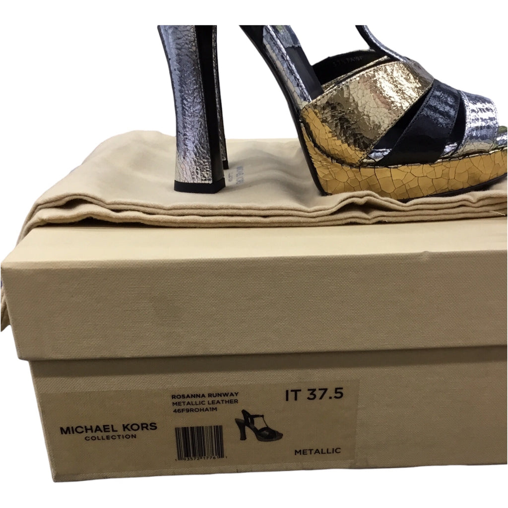 Michael Kors Collection Rosanna Tri-Color Crackled Calf Leather Sandal Sz 37.5