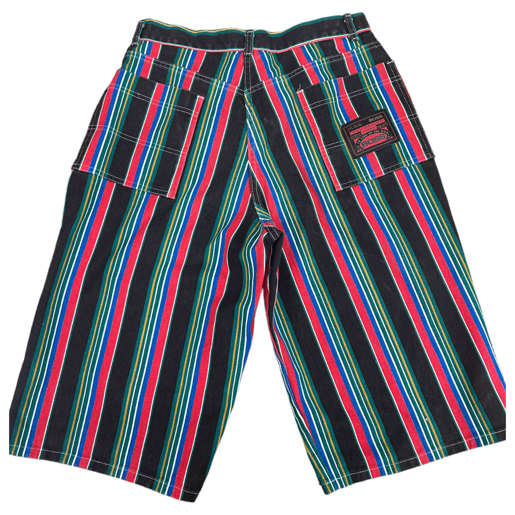 BOSS Mens Denim Stripe Pattern Jorts Y2K Multi-Color Size 34 Beach/Summer