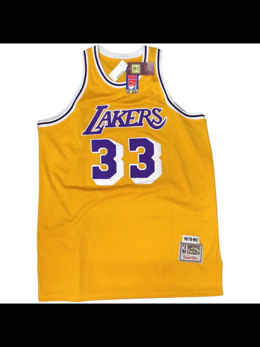 MITCHELL & NESS LAKERS ABDUL-JABBAR #33 Basketball Away Jersey Size XL Yellow