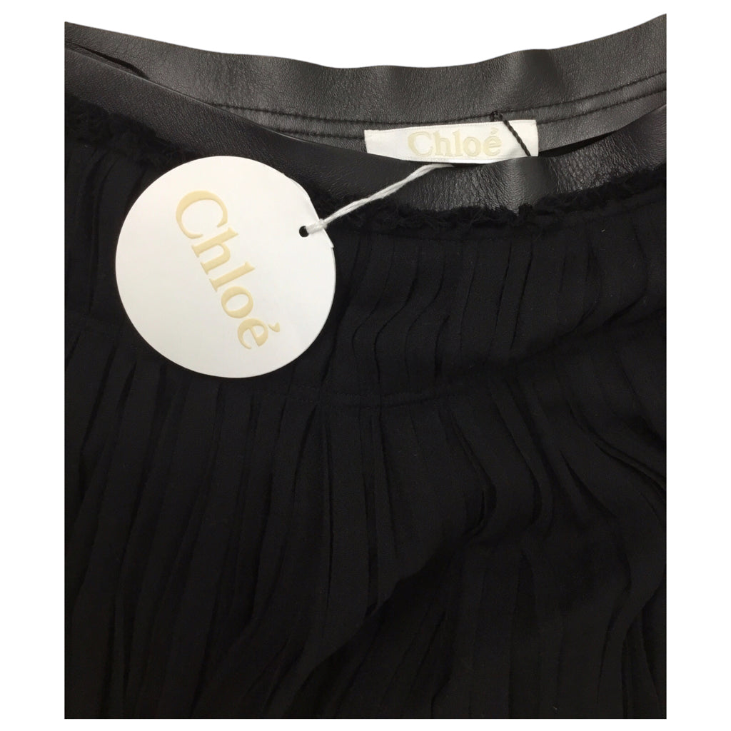 CHLOE Long Pleated Skirt Womens Size 38 Black 100% Virgin Wool Party Formal