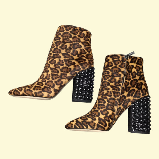 NIB JESSICA SIMPSON Cheetah Boots Black Studded Heel 9 M
