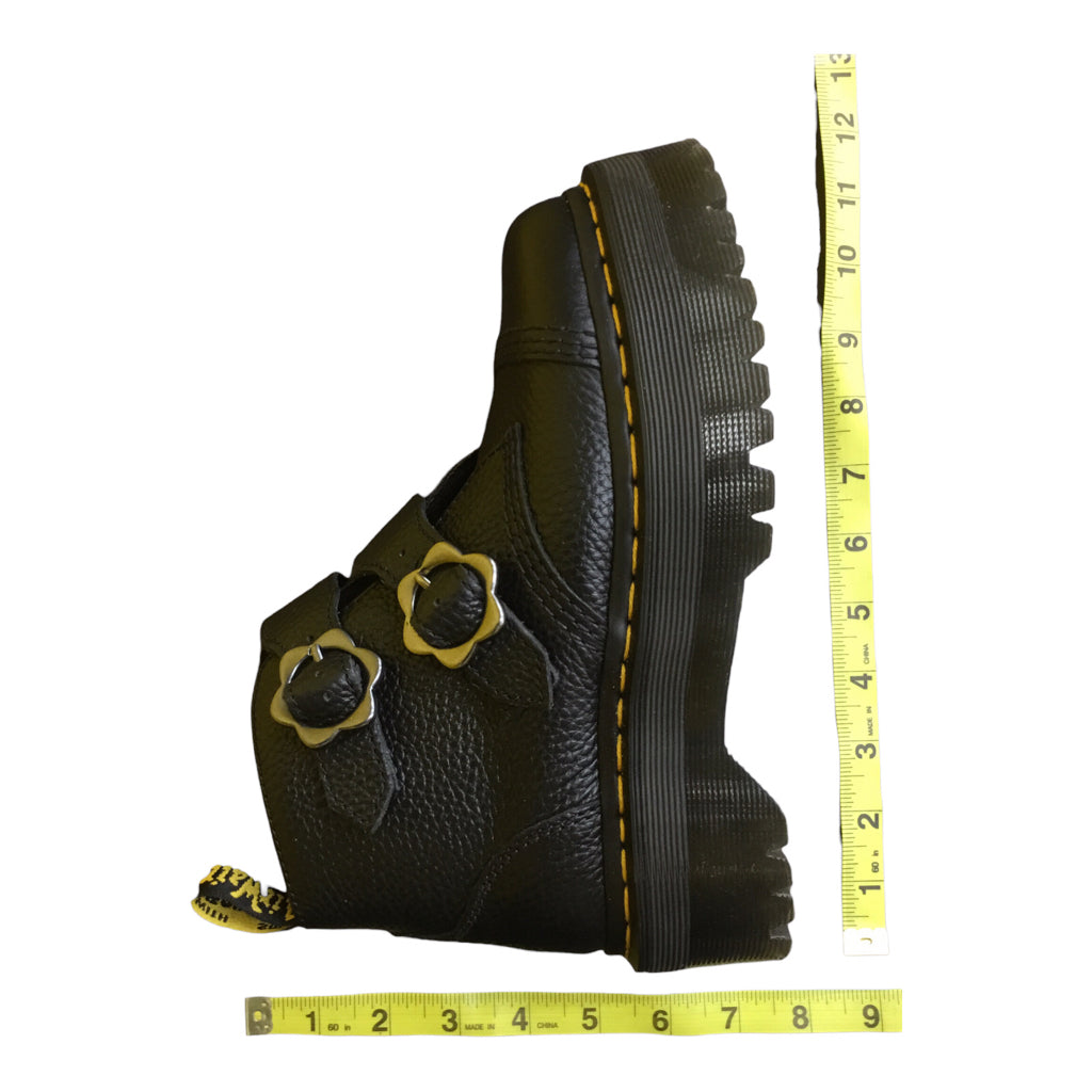 NWB Dr Martens DEVON FLOWER Black Leather Platform High Buckle Boots Women 6 37