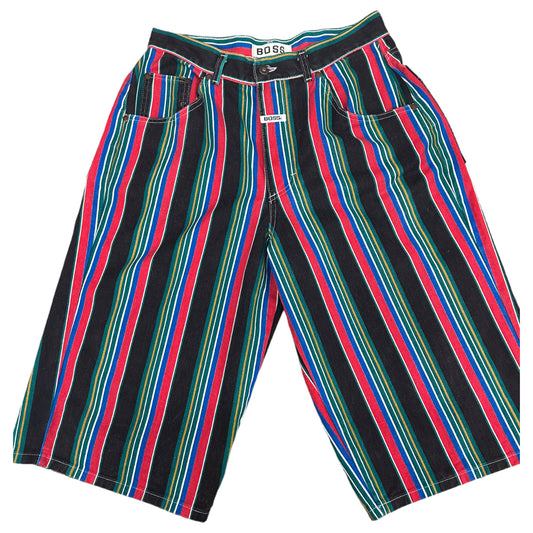 BOSS Mens Denim Stripe Pattern Jorts Y2K Multi-Color Size 34 Beach/Summer